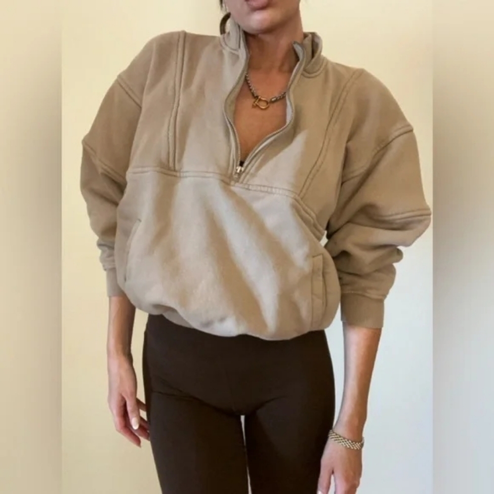 JOAH BROWN Retro Half Zip Pullover Sweatshirt M/L Tan Brown - Picture 10 of 11